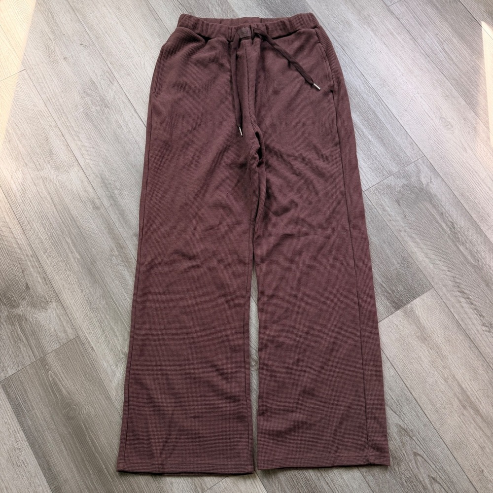 Comfrt Mens L Brown Waffle Knit Sweatpants Wide Leg Drawstring